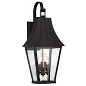 The Great Outdoors Chateau Grande 4 Light 28" Tall Outdoor Wall Sconce with Clear Glass Coal / Gold