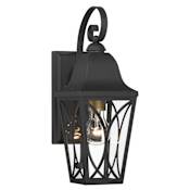 The Great Outdoors Cardigan 15" Tall Outdoor Wall Sconce with Clear Glass Shade Sand Coal Black / Olden Brass