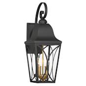 The Great Outdoors Cardigan 2 Light 21" Tall Outdoor Wall Sconce with Clear Glass Shade Sand Coal Black / Olden Brass