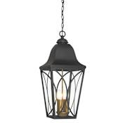 The Great Outdoors Cardigan 4 Light 11" Wide Outdoor Pendant with Clear Glass Shade Sand Coal Black / Olden Brass