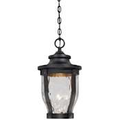 The Great Outdoors Merrimack 18" Tall LED Outdoor Pendant with Hammered Glass Shade Black