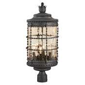 The Great Outdoors Mallorca 4 Light 26" Tall Post Light with Champagne Hammered Glass Mediterranean Iron