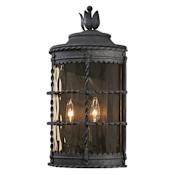The Great Outdoors Mallorca 2 Light 19.5" Tall Outdoor Pocket Lantern with Champagne Hammered Glass Mediterranean Iron