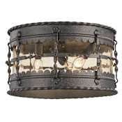 The Great Outdoors Mallorca 3 Light 13" Wide Flush Mount Ceiling Fixture with Champagne Hammered Glass Mediterranean Iron