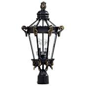 The Great Outdoors Stratford Hall 2 Light 23-1/2" Tall Post Light with Clear Beveled Glass Heritage with Gold Highlights