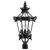 The Great Outdoors Stratford Hall 4 Light 28" Tall Post Light with Clear Beveled Glass Heritage with Gold Highlights