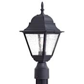 The Great Outdoors Bay Hill 1 Light 17" Tall Post Light with Clear Seeded Glass Shade Black