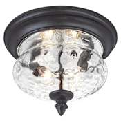 The Great Outdoors Ardmore 2 Light 12" Wide Flush Mount Ceiling Fixture with Clear Hammered Glass Black