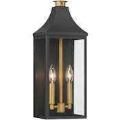 The Great Outdoors Hurstborne 2 Light 18" Tall Outdoor Wall Sconce Dark Matte Black / Painted Legacy Brass