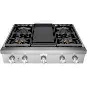 Thermador Professional Series 36 Inch Wide 4 Burner Gas Rangetop with Griddle Stainless Steel