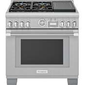Thermador Pro Grand® 36 Inch Wide 5.7 Cu. Ft. Slide In Dual Fuel Range with 4 Burners and Induction Griddle Stainless Steel