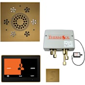 ThermaSol ThermaTouch Steam Shower Kit - Includes 10" Control Panel, Square Light and Sound Shower Head, Square Steam Head, and Digital Shower Valve Antique Brass