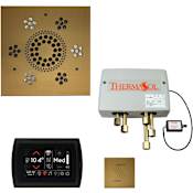 ThermaSol SignaTouch Steam Shower Kit - Includes Control Panel, Square Light and Sound Shower Head, Square Steam Head, and Digital Shower Valve Black / Antique Brass
