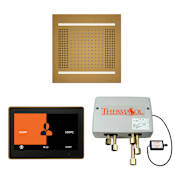 ThermaSol Hydrovive Thermostatic Shower System - Includes 10" Recessed Control Panel, Digital Shower Valve, 14" Square Light, and Sound Shower Head Antique Brass