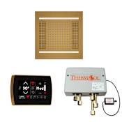 ThermaSol Hydrovive Thermostatic Shower System - Includes 5" Recessed Control Panel, Digital Shower Valve, 14" Square Light, and Sound Shower Head Antique Brass