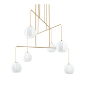 Thesis Bryony 6 Light 48" Wide Chandelier with White Synthetic Silk Shades Brushed Gold
