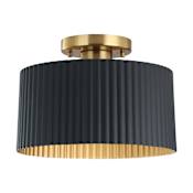 Thesis Leilani 1 Light 11" Wide Semi-Flush Drum Ceiling Fixture with Matte Black and Gold Metal Shade Brushed Gold