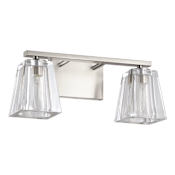 Thesis Valentin 2 Light 15" Wide Vanity Light with Clear Pressed Glass Shades Brushed Nickel