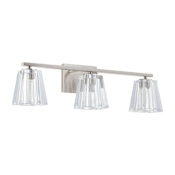 Thesis Valentin 3 Light 24" Wide Vanity Light with Clear Pressed Glass Shades Brushed Nickel