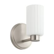 Thesis Bedminster 1 Light 5" Wide Bathroom Sconce with Etched Opal Ribbed Glass Shade Brushed Nickel