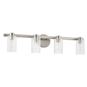 Thesis Bedminster 4 Light 31" Wide Vanity Light with Clear Ribbed Glass Shades Brushed Nickel
