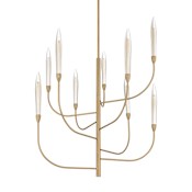 Thesis Calle 9 Light 36" Wide LED Chandelier with Gold Leaf Hand Pressed Glass Shades Brass