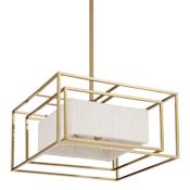 Thesis Abbey 4 Light 18" Wide Convertible Pendant with Cream Cotton Rope Shade Brass