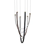 Thesis Ayers 3 Light 44" Wide 5CCT LED Chandelier with Black and Brown Faux Leather Champagne Gold