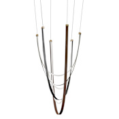 Thesis Ayers 3 Light 59" Wide 5CCT LED Chandelier with Black and Brown Faux Leather Champagne Gold