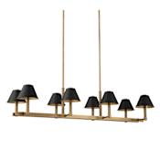 Thesis Mcgill 8 Light 52" Wide Linear Chandelier with Matte Black and Gold Metal Shades Natural Brass