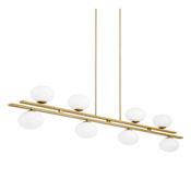 Thesis Julep 8 Light 64" Wide Linear Chandelier with Opal Glass Shades Brushed Gold