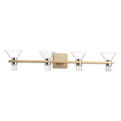 Thesis Blake 8 Light 36" Wide 5CCT LED Vanity Light with Clear and Clear Ribbed Glass Champagne Gold