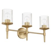 Thesis Andrea 3 Light 24" Wide Vanity Light with Clear Ribbed Glass Shades Champagne Gold