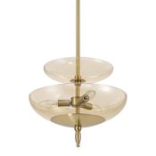 Thesis Fiorello 3 Light 14" Wide Convertible Pendant with Smoked Amber Glass Shades Brushed Gold