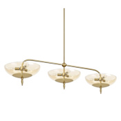 Thesis Fiorello 9 Light 54" Wide Linear Chandelier with Smoked Amber Glass Shades Brushed Gold