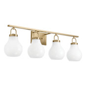 Thesis Mansfield 4 Light 34" Wide Vanity Light with Opal Glass Shades Champagne Gold