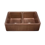 Thompson Traders Quiroga 33" Farmhouse Double Basin Copper Kitchen Sink Medium Antique