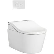 TOTO RP 0.9 / 1.28 GPF Dual Flush Wall Mounted One Piece Elongated Chair Height Toilet with Actuator Flush Plate - Washlet Seat Included Cotton / Matte Silver