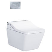 TOTO SP 0.9 / 1.28 GPF Dual Flush Wall Mounted One Piece Elongated Chair Height Toilet with Actuator Flush Plate - Washlet Seat Included Cotton / Matte Silver