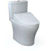 TOTO Aquia IV 0.9 / 1.28 GPF Dual Flush Two Piece Elongated Chair Height Toilet with Push Button Flush - Bidet Seat Included Cotton