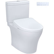 TOTO Aquia IV 0.9 / 1.28 GPF Dual Flush Two Piece Elongated Chair Height Toilet with Washlet+ S7A Auto Open / Close Bidet Seat, and Dynamax Tornado Flush Cotton