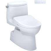 TOTO Carlyle II 1 GPF One Piece Elongated Chair Height Toilet with Washlet+ S7A Auto Open Bidet Seat, Tornado Auto Flush, CEFIONTECT, EWATER+ and PREMIST Cotton