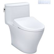TOTO Nexus 1.28 GPF One Piece Elongated Chair Height Toilet with Washlet+ S7A Auto Open Bidet Seat, Tornado Auto Flush, CEFIONTECT, EWATER+, and PREMIST Cotton