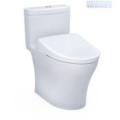 TOTO Aquia IV 0.9 / 1.28 GPF Dual Flush One Piece Elongated Chair Height Toilet with Washlet+ S7 Bidet Seat, Dynamax Tornado Flush, EWATER+, and PREMIST Cotton
