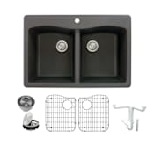 Transolid Aversa 33" Drop In Double Basin Granite Kitchen Sink with Basin Rack and Basket Strainer Black