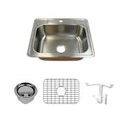 Transolid Classic 25" Drop In Single Basin Stainless Steel Kitchen Sink with Basin Rack and Basket Strainer Brushed Stainless Steel