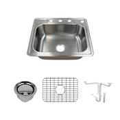 Transolid Classic 25" Drop In Single Basin Stainless Steel Kitchen Sink with Basin Rack and Basket Strainer Brushed Stainless Steel