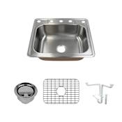 Transolid Classic 25" Drop In Single Basin Stainless Steel Kitchen Sink with Basin Rack and Basket Strainer Brushed Stainless Steel