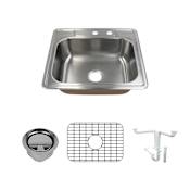 Transolid Classic 25" Drop In Single Basin Stainless Steel Kitchen Sink with Basin Rack and Basket Strainer Brushed Stainless Steel
