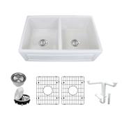 Transolid Versailles 33" Farmhouse Double Basin Fireclay Kitchen Sink with Basin Rack and Basket Strainer N/A